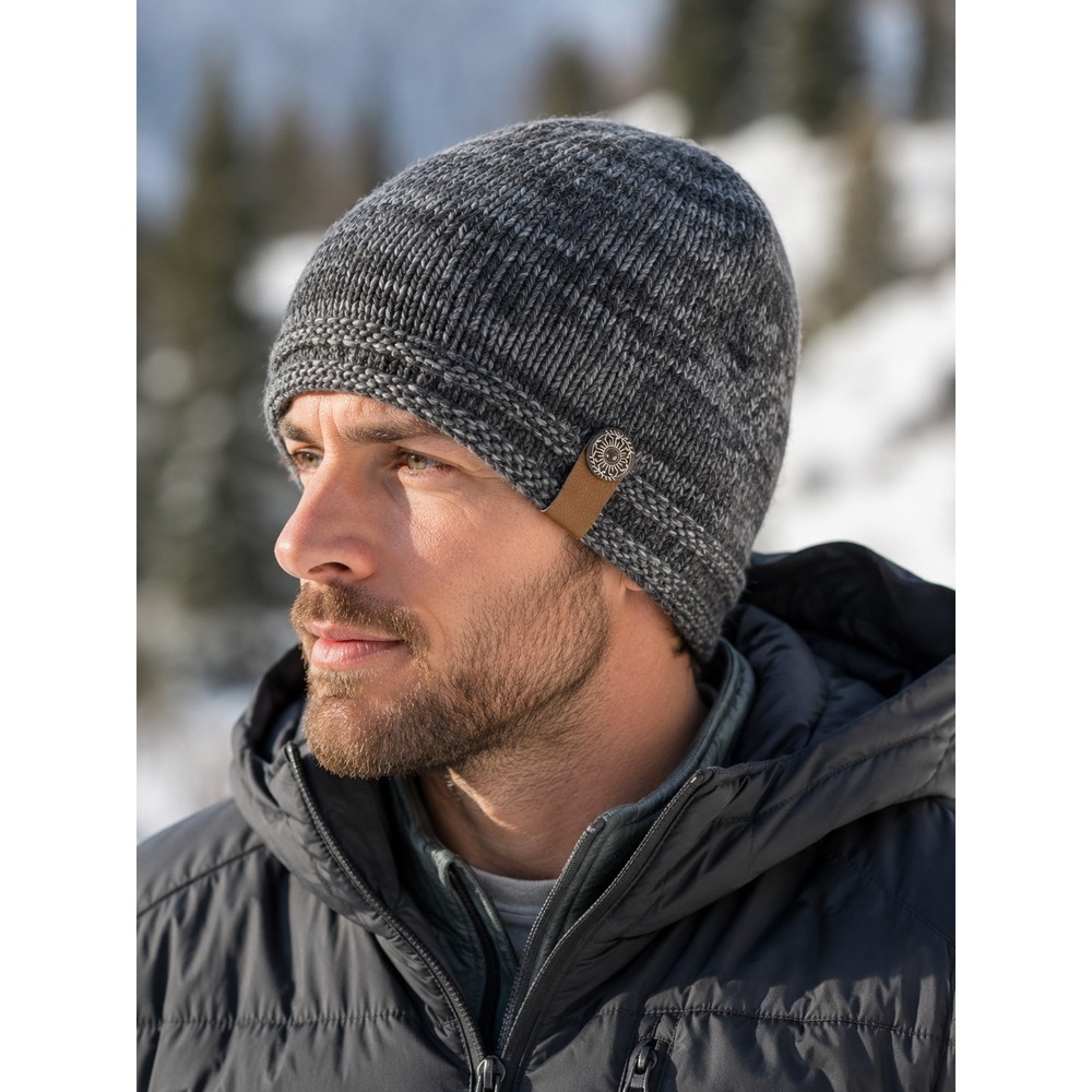 Everest Designs Mens Beanie Hat 100% Wool Hand Made in Nepal Grey Marl One Size